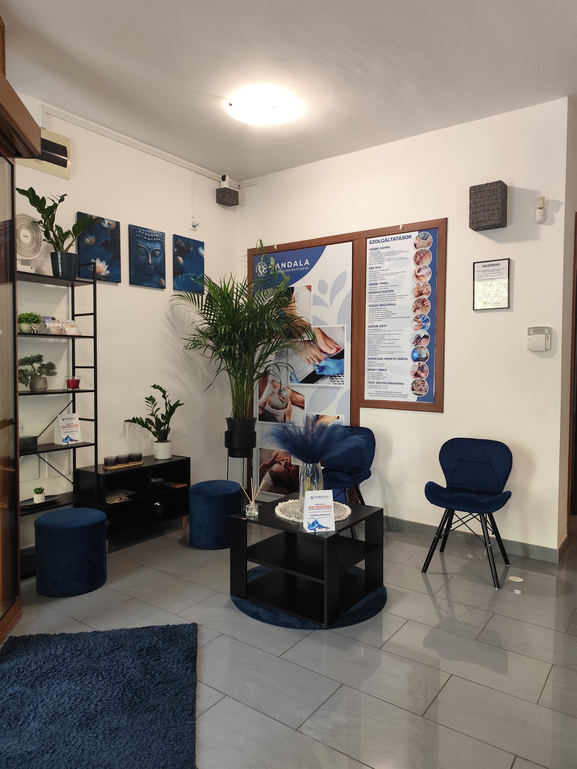 A Mandala Rehabilitációs Stúdió nyugodt, barátságos váróterme